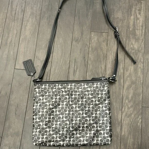 Coach Black & Gray Signature File Cross Body Bag Style #C1168-F17120 - Picture 7 of 16